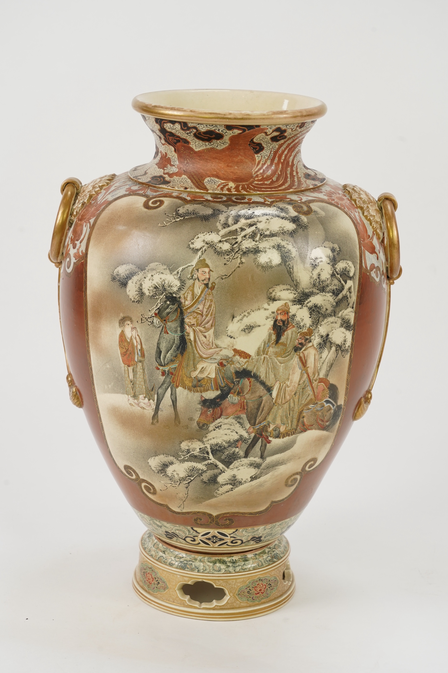 A large Japanese Satsuma vase and stand, by Kinkozan, Meiji period